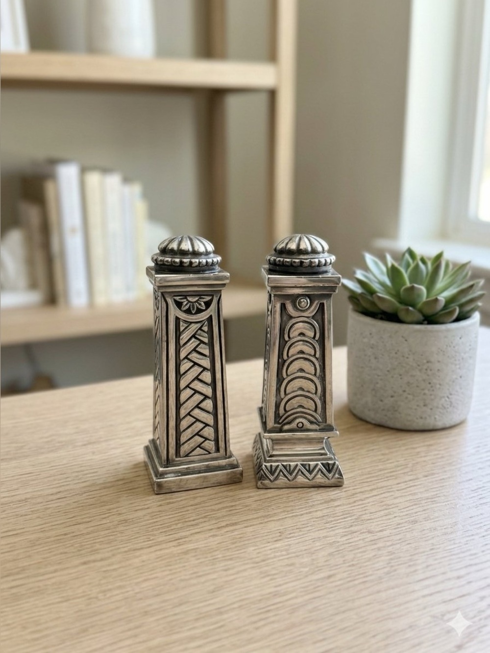 Bombay Co. Silver-Tone Pillar Salt and Pepper Shakers